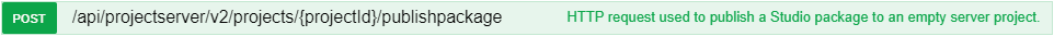 Screenshot of an API method POST request to publish a Trados Studio package to an empty server project.