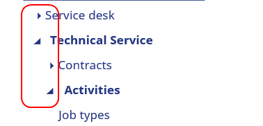 Screenshot showing PowerPoint text with custom font icons for 'Service desk', 'Technical Service', 'Contracts', and 'Activities'.