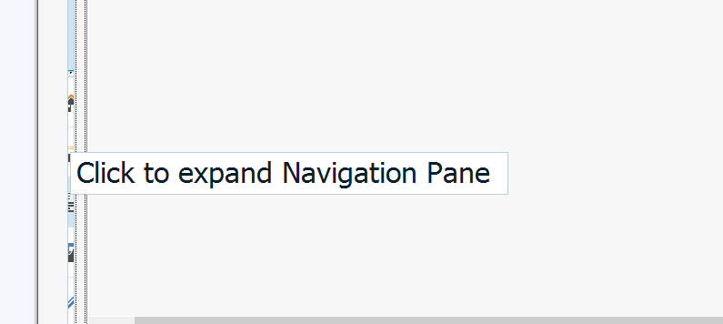 Trados Studio interface with a tooltip indicating 'Click to expand Navigation Pane' next to a collapsed pane.