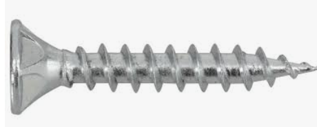 Close-up image of a silver screw with a flat head and sharp tip, designed for use in walls.