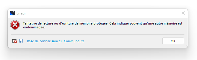 Error popup in Trados Studio 2022 stating 'Attempt to read or write protected memory. This is often an indication that other memory is corrupt.' with OK button.