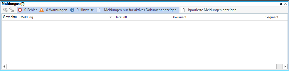 Screenshot of Trados Studio displaying an empty error report in the Editor, despite the presence of errors and warnings in another report.