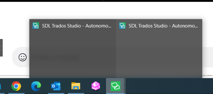 Screenshot showing a shaded, unresponsive SDL Trados Studio tab with the partial project name 'Autonomo...' visible.