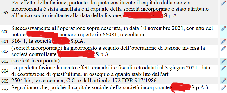 Screenshot of Trados Studio showing incorrect segmentation after 'S.p.A.' despite it not being the end of the sentence, with personal information redacted.