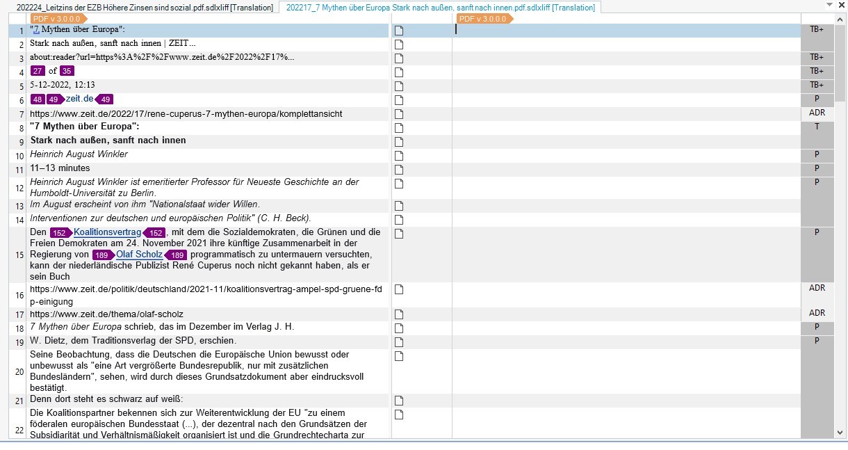 Editor view of an sdlxliff file in Trados Studio with all segments left unchanged and empty.