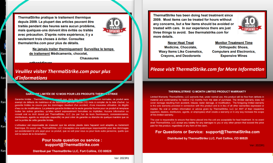 Screenshot of a bilingual Trados Studio document showing English text on the right and its French translation on the left with a circled formatting error in the French version.