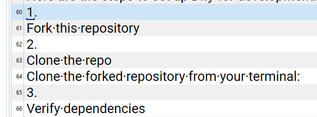 Screenshot of Trados Studio displaying a markdown file where ordinals 1, 2, and 3 are segmented into individual segments, separate from the following actions.