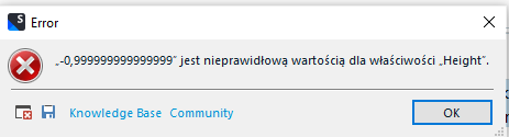 Error dialog box in Trados Studio displaying a message about an invalid value for the 'Height' property.