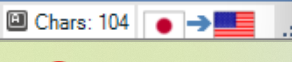Toolbar showing character count as 104 with Japanese flag pointing to US flag.