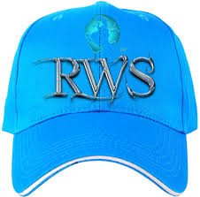 Photo of a blue baseball cap with the RWS logo in silver letters and a small globe design above.