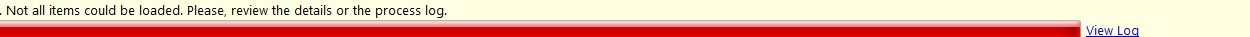 Error message in Trados Studio stating 'Not all items could be loaded. Please, review the details or the process log.' with a 'View Log' button.