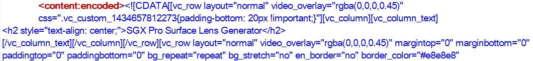 Screenshot of XML code snippet with CDATA section containing mixed text and HTML code.