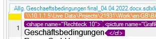 Trados Studio editor window showing the file name and address at the top with a yellow highlighted rectangle above segment numbers.
