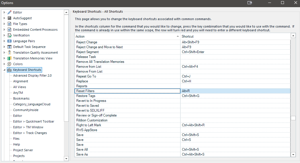 Keyboard shortcut for "Clear filter" in the Advanced Display Filter 2.0