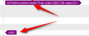 Screenshot showing Trados Studio with two red arrows pointing to bold control tags, indicating where to delete them to unbold text.