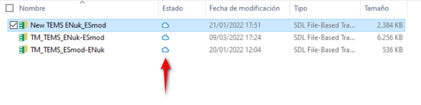 Screenshot showing a list of file-based Translation Memories in Trados Studio with a red arrow pointing at one of the files.