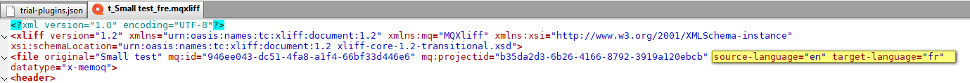 Screenshot of an XML code snippet with a warning highlighted, indicating an encoding issue with 'UTF-8' in the document header.