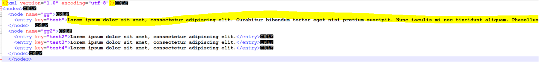 Screenshot of a target XML file in Trados Studio where the content of elements is outputted in a single line, without the original line breaks.
