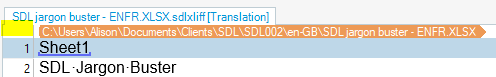 Screenshot of Trados Studio showing the top two segments of an SDLXLIFF file with no filter set.