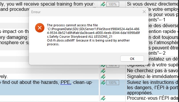 Error message in Trados Studio stating 'The process cannot access the file WorldServer.ldb because it is being used by another process.'
