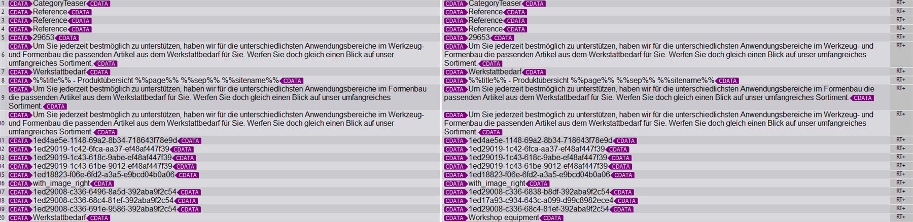 Screenshot of Trados Studio Editor showing multiple CDATA tags within the XLIFF file content, highlighting the issue described by the user.