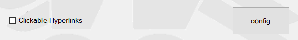 Trados Studio settings showing the option 'Clickable Hyperlinks' unchecked with a 'config' button to the right.