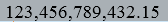 Screenshot showing the same number with thousand separators in Trados Studio target segment: 123,456,789,432.15.
