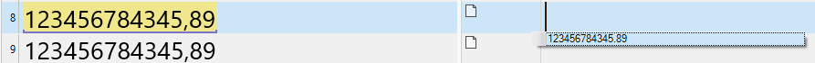 Screenshot of Trados Studio showing a number without a thousand separator highlighted in yellow.