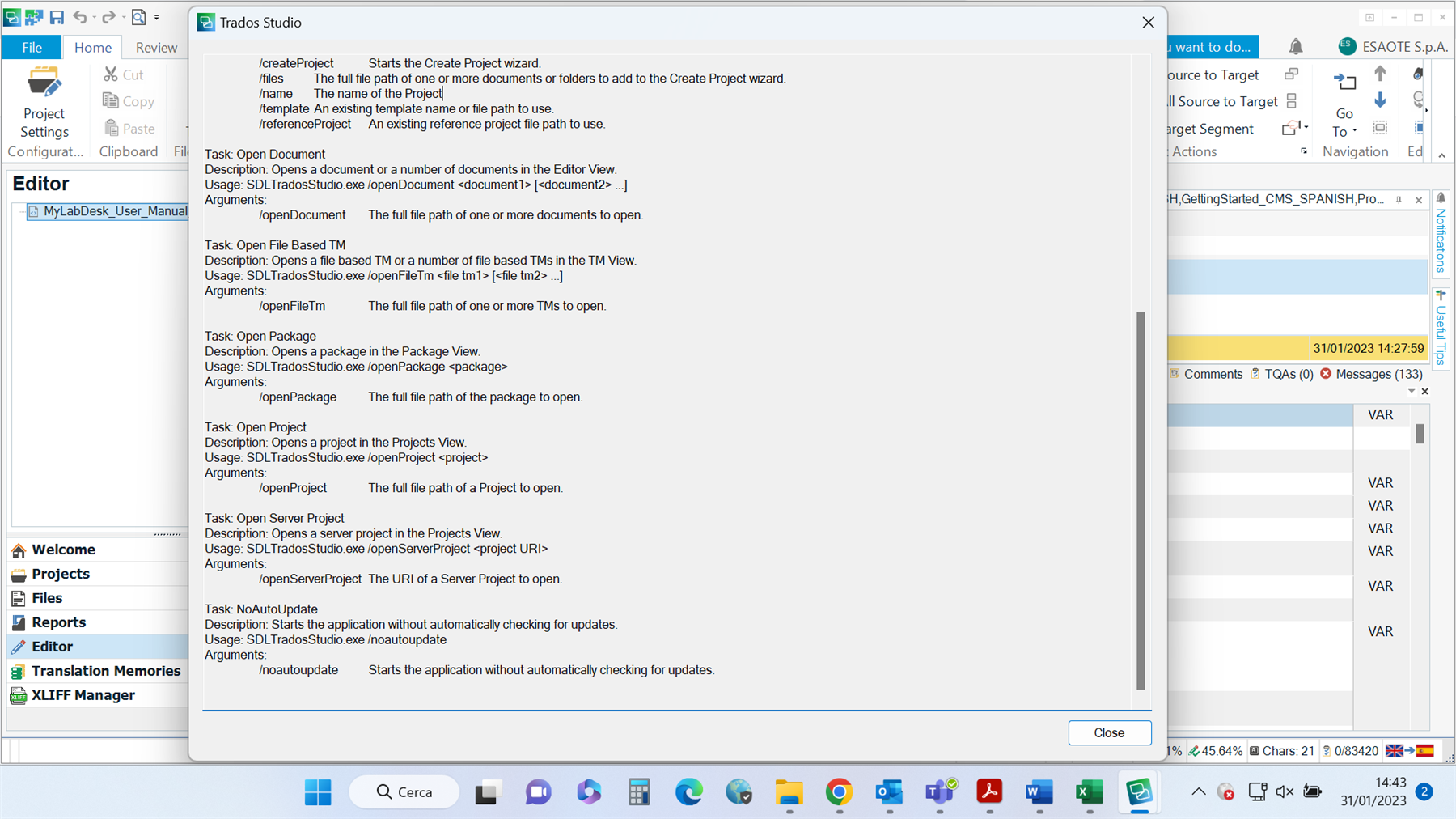 Trados Studio interface showing a list of tasks with no visible errors or warnings.