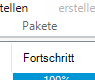 Trados Studio screenshot showing the 'Fortschritt' or 'Progress' tab of a project with a 100% completion indicator in blue color.