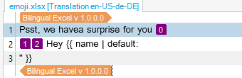 Screenshot of Trados Studio interface showing a Bilingual Excel file with text 'Psst, we have a surprise for you' followed by a zero error indicator.