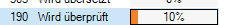 Trados Studio screenshot showing a translation progress bar stuck at 10% despite most of the file being translated.