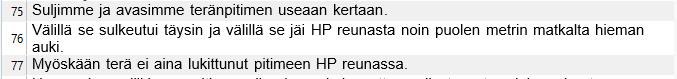 Screenshot of a text section in Trados Studio with three lines of Finnish text, no visible errors or warnings.
