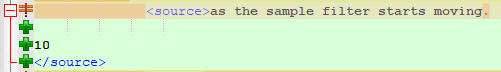Screenshot of Trados Studio displaying the target file output with visible line breaks and the number 10 between them.