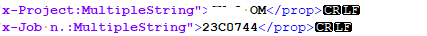 Screenshot showing TMX file content with text fields for project name and job number, both marked with 'OK' status.