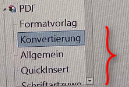 Close-up of Trados Studio navigation pane with 'Konvertierung' highlighted and a red squiggly line indicating a possible error or warning.