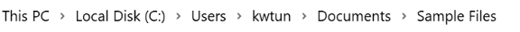 File path without Dropbox synchronization: This PC > Local Disk (C:) > Users > ktun > Documents > Sample Files.