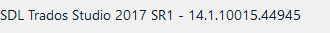 Screenshot showing the version information of SDL Trados Studio 2017 SR1 - 14.1.10015.44945.