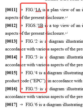 Screenshot of a document with segmentation rules, highlighting the rule for 'FIG. 1A' with a red box.