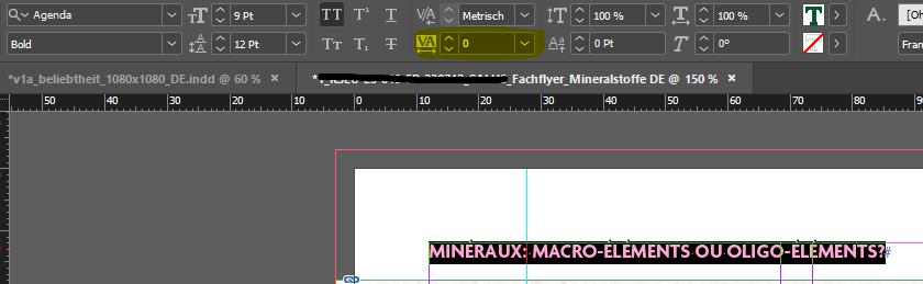 Screenshot of target French idml file in Trados Studio with 'Tracking' value reset to 0, indicating loss of formatting.