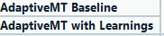 Screenshot showing two missing lines labeled 'AdaptiveMT Baseline' and 'AdaptiveMT with Learnings' in a Trados Studio 2022 analysis report.