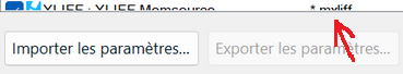 Screenshot of Trados Studio showing two buttons: 'Importer les parametres...' and 'Exporter les parametres...' with a red arrow pointing to the second button.