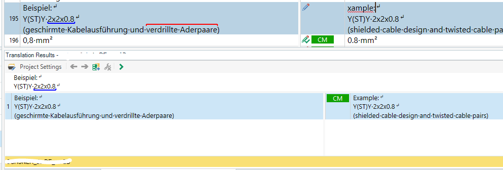 Trados Studio Review mode showing a CM match segment with no color change in the Origin toolbar despite a change made to the segment text.