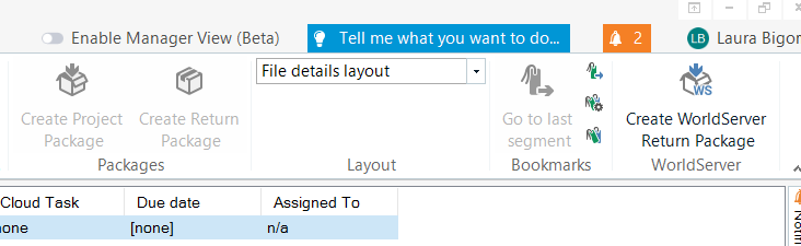 Trados Studio interface showing the 'Create Project' and 'Create Return Package' buttons, but missing the 'Open Package' button.