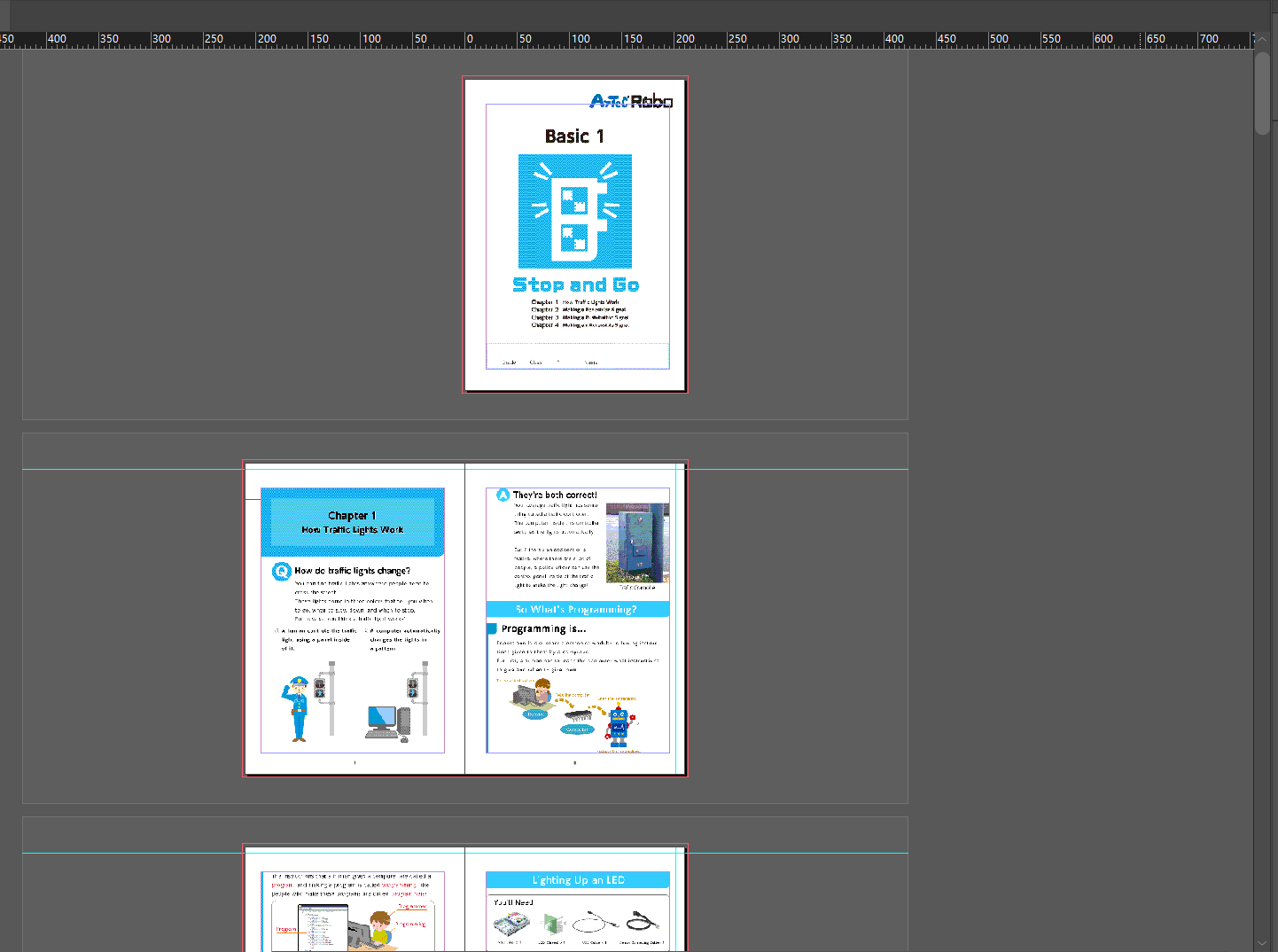 Screenshot of an IDML file opened in InDesign 2024 showing a document titled 'Basic 1 Stop and Go' with English text and graphics.