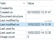 Screenshot displaying Trados Studio system fields with a created on date of 02102023 and last modified on date of 10022023, suggesting an inconsistency in date entries.