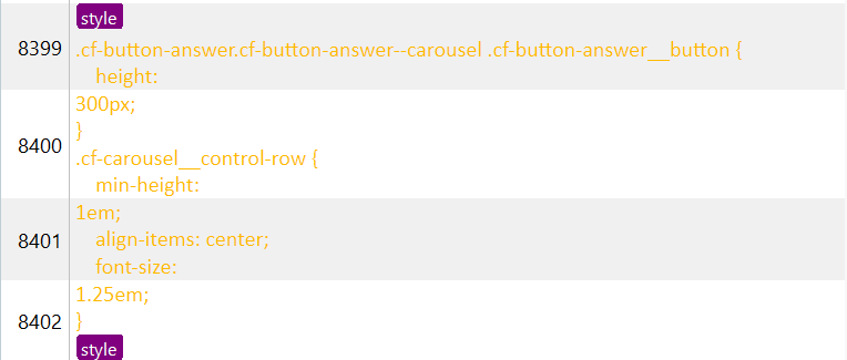 Screenshot of code with CSS styles, showing lines numbered 8399 to 8402 without any visible errors or warnings.