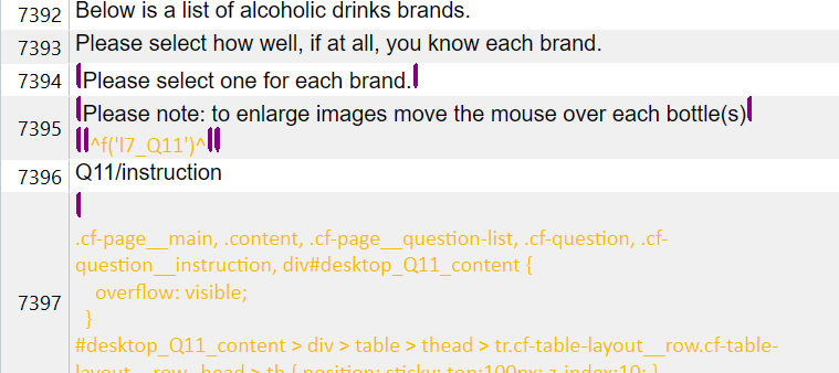 Screenshot of Trados Studio interface showing text highlighted in yellow with instructions for selecting brands and a note on enlarging images. Code snippet visible at the bottom.