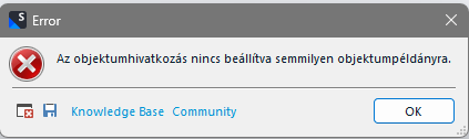 Error dialog box in Trados Studio with a message indicating 'Object reference not set to an instance of an object.' with OK button.