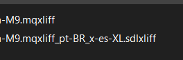 Two file names in Trados Studio: one with extension mqxliff and another with extensions pt-BR, x-es, XL.sdlxliff.